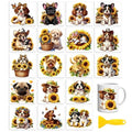 Peacoblue 18 Sheets Rub on Transfers for Crafts, Sunflowers and Puppy 3.6"x3.9" UV DTF Cup Wraps Waterproof Cold Transfers Stickers for Wood Glass Metal Cup Tumblers Mirrors Mugs Home Decor - style: Sunflowers and Puppy