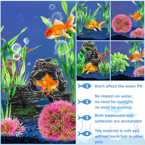 QUOZUO Fish Tank Accessories Aquarium Plants, 10pcs Colorful Fish Bowl Ornaments Plants and Rock Cave Decor Set, Aquarium Decor - color: Red