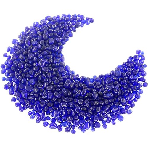 1 Lb (460 g) Deep-Blue Sea Glass Stones Irregular Rainbow Glass Pebble Decorative Rock Quartz Tumbled Gemstone Chips for Aquarium Decoration/Vase Filler/Jewelry Making/Handwork Craft/Gems Display - color: Deep Blue