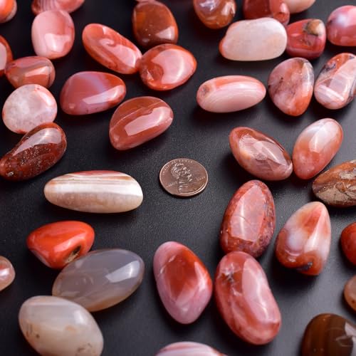 Polished Carnelian Crystal Bulk - 0.8" Colorful Tumbled Stone Chips Rocks, 7 oz Crushed Sea Glass Large Stones for Healing, Reiki, Crafting, Home Decor - color: Carnelian, size: 0.8"