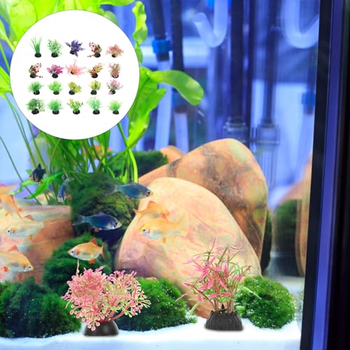 Homoyoyo 40pcs Aquarium Plants Decorations Set – Artificial Fish Tank Plants with Stable Base, Mini Aquarium Decor for Betta Shrimp Nano Tank, Realistic Plastic Water Grass for Home Office Small