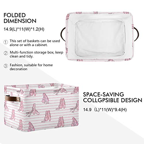 Ballet Shoes Storage Basket Bin, Large Cube Storage Box Canvas Collapsible Storage Organizer for Home Office Closet - 15 L x 11 W x 9.5 H - color: Ballet Shoes, size: 1 PCS