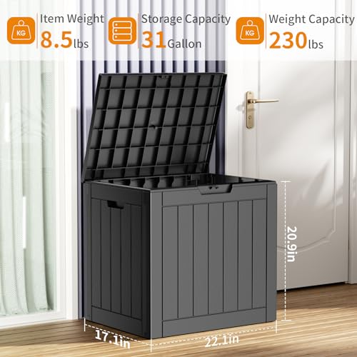 PatioZen 31 Gallon Resin Deck Box, Lockable Patio Outdoor Storage Box for Furniture, Garden Tools and Tools Storage, Waterproof Outside Storage Boxes - Black - color: Black, size: 31 Gallon