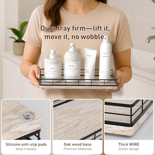 Toilet Paper Basket Organizer – Ash Wood Toilet Tank Tray with Metal Frame, Bathroom Counter Top Storage for Toilet Paper Wipes & Decor, Modern Narrow Back of Tank Shelf Organizer, Black & Whitewashed - color: Black & Whitewashed, size: 13" x 6.5" x 2"