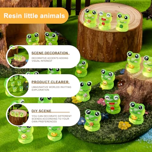 60 pcs Mini Resin Frog Many Styles Variety Tiny Luminous Animals Figures Miniature Little Small Animal Figurines Bulk for Micro Fairy Garden Landscape Accessories Hide Crafts Decor Aquarium - color: Frog-60p