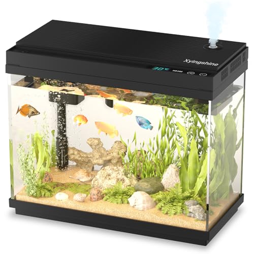 Fish Tank, 2.5Gallon Fish Aquarium,Self Cleaning Fish Tank Aquarium Starter Kit/Humidifier & Essential Oil Diffuser,Touchscreen Control,7-Color LED,3-in-1 Pump,Triple Filtration,Temp/Time Display