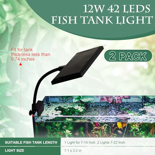 Rossesay 2 Pack Fish Tank Light Clip on LED Aquarium Light 12w 42 LEDs Assemble Aquarium Lamp with White Blue Red Green, 7-14 Inch for 7-22 Inch Planted Tank