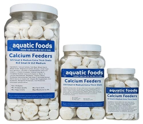 Calcium Feeder Small & Medium Shells. Extra Thick Shells for Shrimp, Snails, Crabs, Crayfish, Hermit Crabs and All Tropical Fish…525 Count Jar - size: 525 Count (Pack of 1)