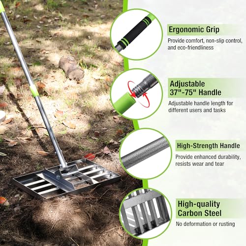 WORKPRO Lawn Leveling Rake, Heavy Duty Leveling Rake with 17” x 10” Ground Plate, Yard Leveling Rakes with 6FT Adjustable Handle, Metal Lawn Leveler for Garden, Backyard, Golf Course, Farm, Pasture