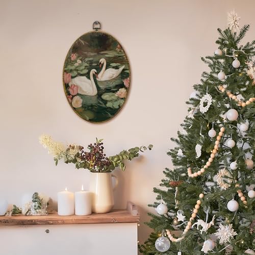 XFCICRLJ Vintage Floral Swan Wall Art Decor, Rustic Farmhouse Swan Oval Canvas Prints Framed, Cottagecore Botanical Elegant Animals Wall Art Decorations for Home Bedroom Living Room Decor, 11x8.5 Inch - color: Swan04