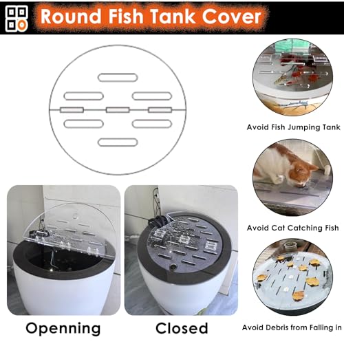 Clear Acrylic Lid for Round Aquarium, Cat Proof Fish Tank Top Cover, Cuttable Terrarium Anti-Jump Hood with Hole & Hinges, Folding Flip-top(33.0in83.8cm) Outer Dia 20.0in/50.8cm - size: 20.0in/50.8cm
