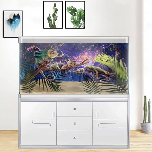 30" X 12" Galaxy Space Planet Aquarium Background, Waterfall Landscape Tapestry Fantasy Mountain Wave Wall Tapestry Mysterious Neon Plants Fish Tank with 10 EVA Double-Sided Tape - size: 30" X 12" （75X30 cm）