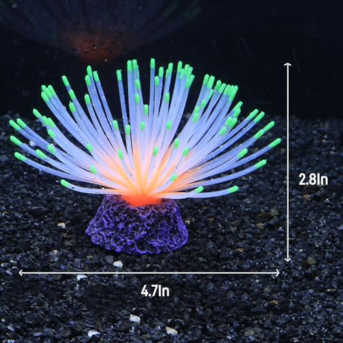 Glowing Sea Urchin Aquarium Decor - Fluorescent Rainbow Ornament with Weighted Base for Fish Tank, Safe Soft Silicone, Freshwater & Saltwater, Vibrant Glow Under Blue Light (Green) - color: Green