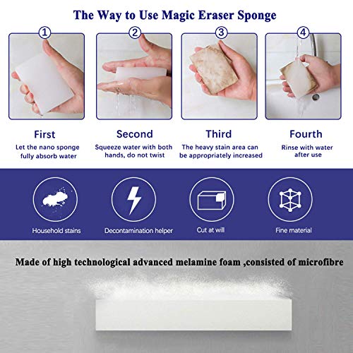 Magic Sponge Eraser, 50 Pack Melamine Sponge Sheets Foam in Bulk, All-Purpose Large Kitchen Dish Cleaning Pads, White Nano Scrub Non-Scratch Cleaner for Household, Bathroom, Wall - size: 50