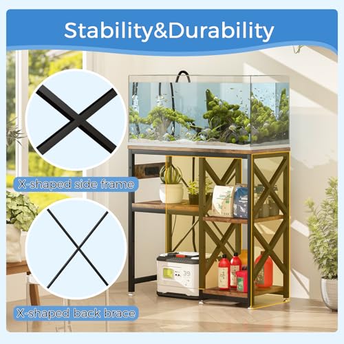 20-29-37 Gallon Fish Tank Stand with Power Outlet,Adjustable 3-Tier Aquarium Stand,400lbs Heavy Duty Terrarium Stand,Breeder Reptile Tank Stand Suitable for Home Office,30.7”×13.8”×30.5”,Rustic Brown - color: Rustic Brown, size: 20-29-37gallon
