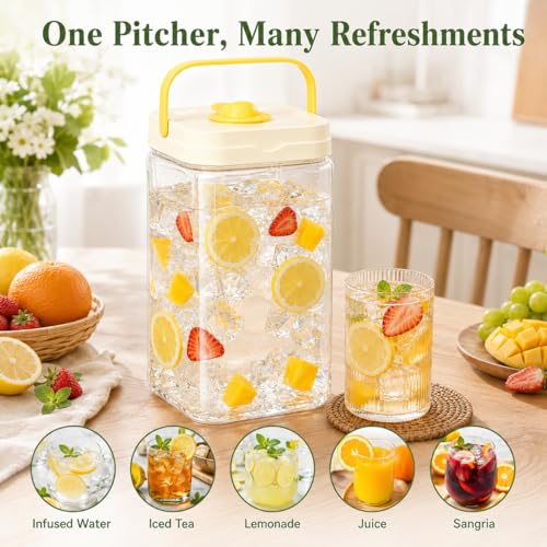 Drink Dispenser with Spigot, 1 Gallon Ice Tea Pitcher for Fridge, Juice Containers With Lids, Beverage Liquid Drink Container for Party, Water, Milk, Lemonade, Soda Jug Dispenser