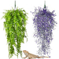 PINVNBY 2 Pack Reptile Plants Terrarium Hanging Fake Vines with Suction Cup Artificial Leaves for Bearded Dragons Lizards Geckos Snake Hermit Crab (Purple and Green) - color: 2 Pcs ( Green and Purple )