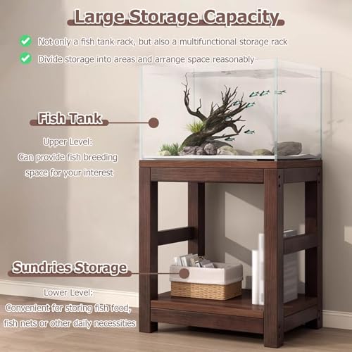 20 30 40 55 70 Gallon Long Aquarium Stand - Reptile Breeder Turtle Terrarium Stand Rack - 70cm Tall Aquarium Stand Furniture/Double Fish Tank Stand with Shelf（Brown-lxwxh-27.5x15.7x27.5）