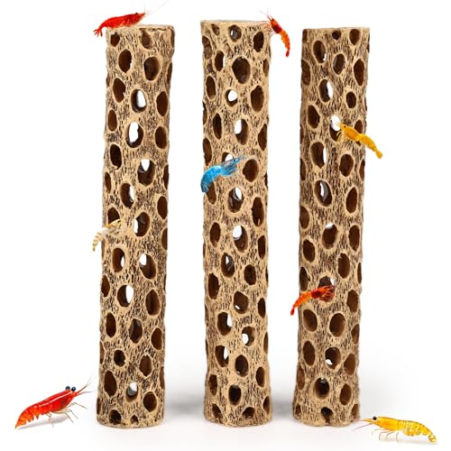 6“ Resin Cholla Wood Aquarium Décor Wood- Realistic Shrimp Hideout & Climbing Toy (6" L×1”Dia, 3pcs)