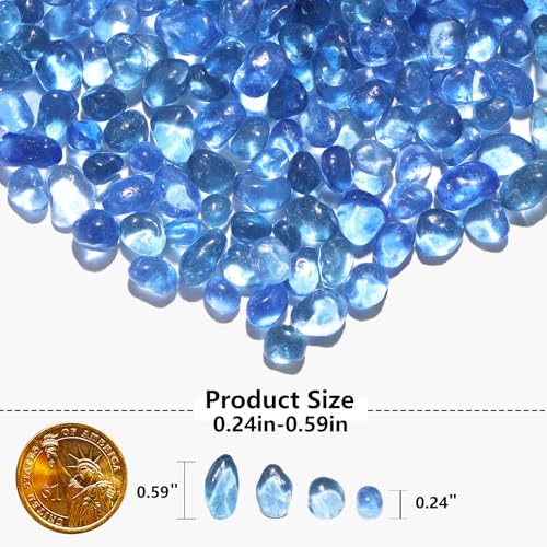 QYGL 0.55LB Light Blue Clear Glass Pebbles, Tumbled Sea Glass Stones for Vase Fillers, Fish Tank Gravel, Aquarium Rocks, DIY Crafts, Plant Pots, Wedding & Home Decor, Transparent Glass Gemstones - color: Light Blue