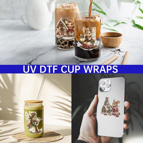 UV DTF Cup Wrap for 16oz Glass, 12 Sheets Victorian Mouse Decals Personalized Rub on Transfer Stickers for Glass - style: Victorian Mouse