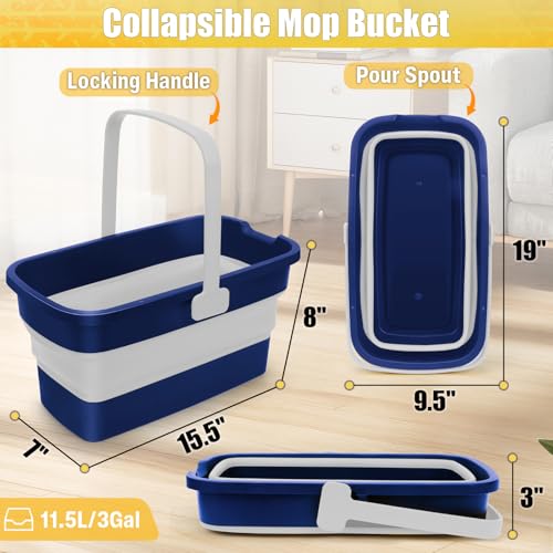 Collapsible Mop Bucket for Cleaning with Handle, Silicone Square Wash Bucket for Windows Cleaning Car Washing,Cleaning Supplies Organizer Plastic Water Bucket - color: Blue
