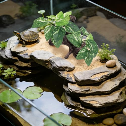 Veemoon Aquarium Driftwood Resin Decor with Cloth Leaf Plants and Driftwood Cave Realistic Fish Tank Landscape Ornament for Freshwater and Saltwater Aquatic Pets 6.69 X 4.33 X 3.93 Inch