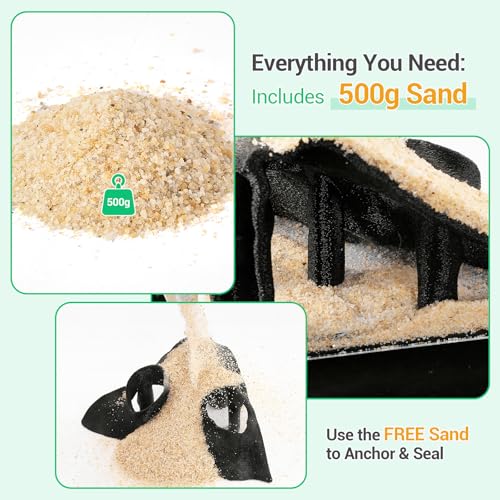 Aquarium Cave Fish Tank Cave Decor Corner Hide – PETG Reptile Hideout with 500g Sand, Mangrove Root Texture for Fish Shrimp Gecko Lizard, Fish Tank Decor 7.5x7.5x4 Inch (Black)
