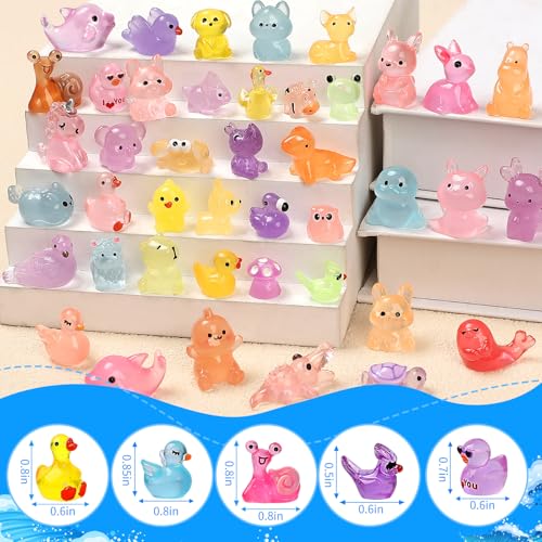 EKisemio 180pcs Mini Resin Animals Glow in The Dark, Luminous Plastic Animals Variety Pack, Tiny Resin Figures to Hide, Miniature Figurines for Micro Landscape Fairy Aquarium Dollhouse Décor Desk Pets