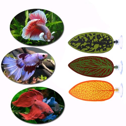 HIERYAN 3 Pack Betta Fish Leaf Aquarium Plant Leaves, Hammock Plant Leaf Pad Fish Spawning Grounds Breeding Resting Bed