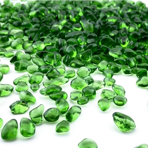 Green Glass Stones, 0.85LB/385g Aquarium Gravel Rocks, Green Aquarium Pebbles for Fish Tank, Sea Glass Rocks for Vase Filler Craft - color: Green