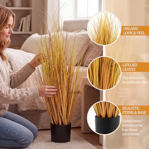 Jexine 2 Pieces Tall Artificial Grass Plant Potted Artificial Greenery Floor Plants Fake Pampas Grass Tall in Pot for Housewarming Gift House Garden Bathroom Lobby Indoor Outdoor (Fall,4 ft) - color: Fall, size: 4 ft