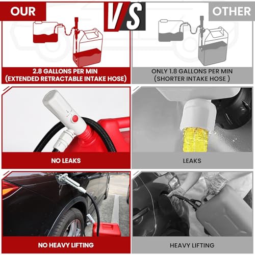 anngrowy Fuel Transfer Pump Battery Powered with Auto-Stop/Hand Trigger Nozzle, Gas Can Pump Transfer with 3.2/2.8 GPM, 51"/53.7" Hose, Liquid Transfer Pump for Oil, Gasoline, Diesel (Stick Stop) - style: Stick Stop
