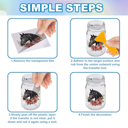 GLOBLELAND 18 Sheets Horse Transfer Stickers 3.9x3.6inch Horse and Flowers Colorful Transfer Decal Rub on Transfer for Furniture Vase Glass Art Crafts Decorations - style: Horse