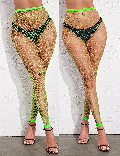 Avidlove Fishnet Stockings for Women Footless High Waist Fishnets Tight | Thigh High Stockings, Open Toe, High Stretch, Comfortable, Gothic Costume, Rave Outfits, for Cosplay, Halloween - color: Neon Green-gp