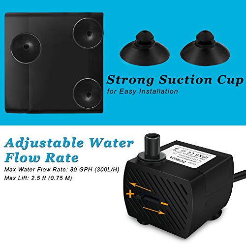 DOMICA (80GPH 4W) Mini Submersible Water Pump with 2.2FT Tube for Pond, Aquariums, Fish Tank, Hydroponics, Tabletop Fountain, Pet Fountain, Indoor or Outdoor Fountain Pump (AC Powered)
