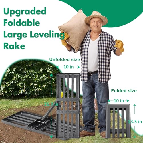 Lawn Leveling Rake,Folding 30x10 Inch Ground Plate,70 Inch Adjustable Long Handle Yard Level Tool with Curved Edge,Heavy Duty Landscaping Lawn Leveler for Grass, Golf Field, Soil Sand Dirt Spreader - size: 30"x10", 78"