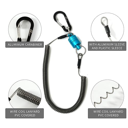 GOODCAT Strongest Magnetic Fly Fishing Net Release - Retractable Coiled Lanyard with Carabiner, Magnet Keychain Clip Retractor - color: A:Blue