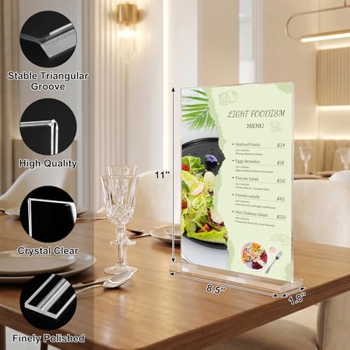 xydstay 6pack Acrylic Sign Holder 8.5 X 11, Vertical T Shape Clear Plastic Sign Holder, Menu Holder, Table Display Stand for Restaurant, Office, School, Store and Home Use