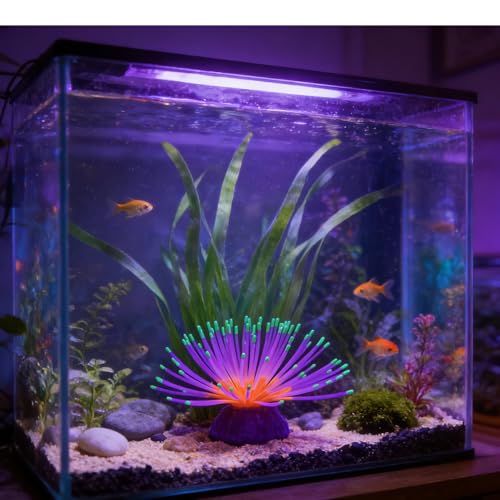 Fluorescent Rainbow Sea Urchin Aquarium Decor - Glows Under Blue Light, Weighted Silicone Ornament for Fish Tank with Swaying Spines, Saltwater & Freshwater, Vibrant Aquascape Centerpiece (Green) - color: Green