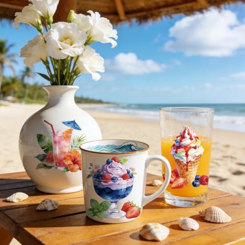 Peacoblue 18 Sheets Rub on Transfers for Crafts, Summer Juice Drinks 3.6"x3.9" UV DTF Cup Wraps Waterproof Cold Transfers Stickers for Wood Glass Metal Cup Tumblers Mirrors Mugs Home Decor - style: Summer Juice Drinks
