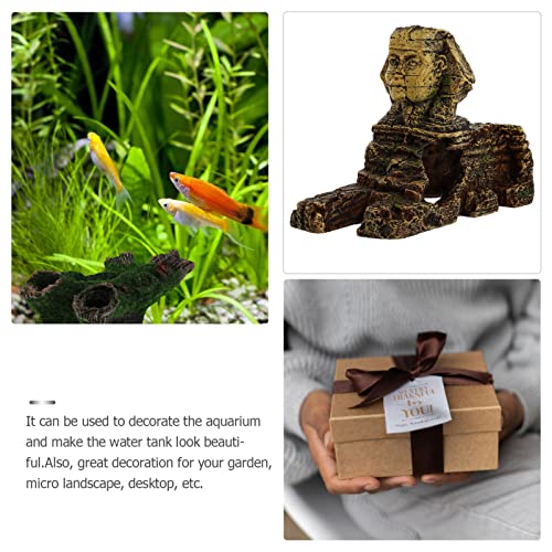 balacoo Aquarium Sphinx Statue Ornament 8.26X3.54X5.51In Golden Resin Egyptian Fish Tank Decor for Freshwater Saltwater Landscaping Betta Hides Desktop Decoration