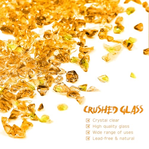 1.5 lb Orange Crushed Glass for Resin Art and Crafts, 3-6mm Chunky Broken Glass Pieces, Solid Color Irregular Shards for Geode, Vase Filler, Aquarium Decor & DIY Crafts - color: Orange
