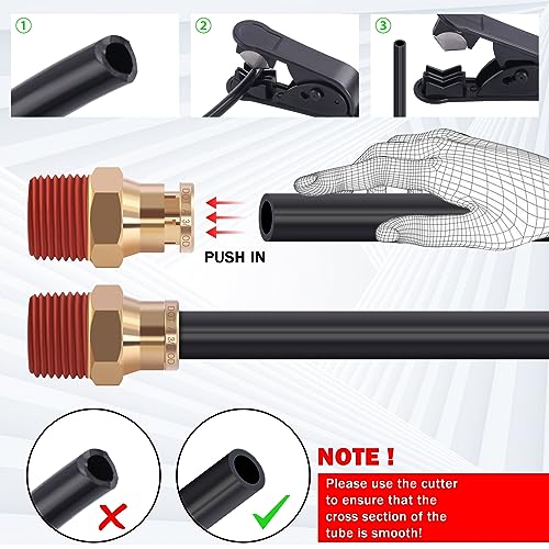 CheeMuii 64 PCS Brass DOT Air Line Fittings with 100FT 1/4" and 50FT 3/8" DOT Air Line Kit Push Lock Quick Connect & NPT Thread Fittings with Pneumatic Tubing Set - size: 2ROLL-67PCS