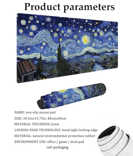 Van Gogh Style Scenery Customized Large Extended Gaming Mouse Pad with Stitched Edges and Non-Slip Rubber Base,Suitable for Office and Home Use,31.5x15.7 Inches - color: Van Gogh Style Scenery