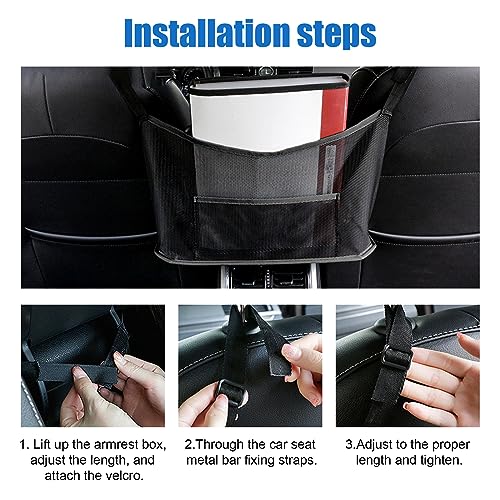 Car Net Pocket Handbag Holder, Organizer Mesh Bag Between Two Seat, Driver Storage Netting Pouch for Handbag Purse, Barrier of Backseat Pet Kids, Car Accessories for Women Men (Black)