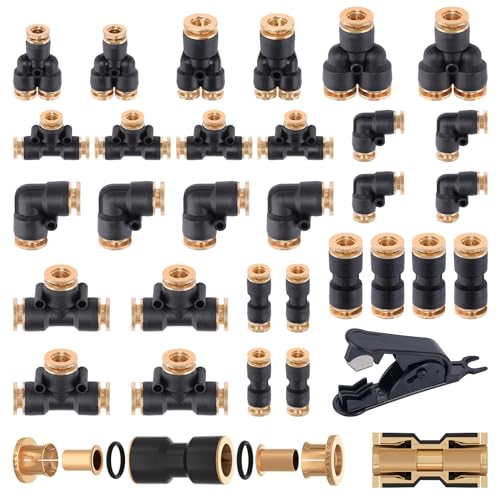 CheeMuii 31 PCS DOT Air Brake Line Fittings 1/4" 3/8" Push to Connect Fittings Quick Connect Air Hose Fittings Repair Kit for Truck or Industrial Air System - size: 31PCS