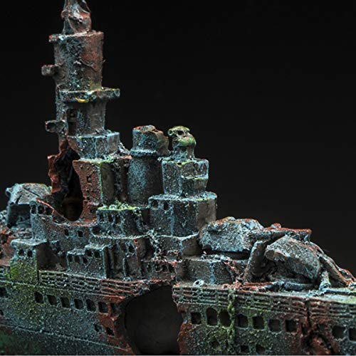 S-Lifeeling Fish Tank Decoration Moss Rockery Stone Plants Wood Ruins Landscaping Turtle Tank Decoration Fish Shrimp Shelter (Shipwreck) - color: Shipwreck