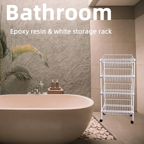 NSF white 4-layer storage rack, kitchen basket rack, vegetable tableware sorting, laundry room dirty clothes storage, detachable storage basket, multifunctional household epoxy resin - size: 4-White DIY basket