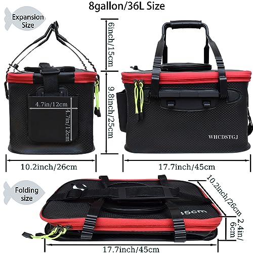 Fishing Bucket, Multifunctional Foldable Portable Fishing Bucket, and 8 Gallon EVA Fish Bucket are Suitable for Storing Live Fish and Fresh Fish Bait. (size8gallon) - color: Black, size: size8gallon
